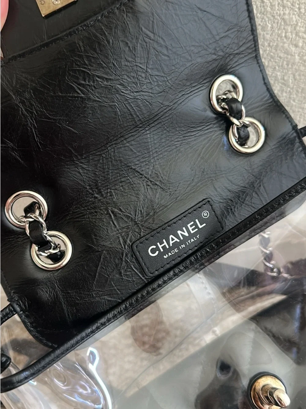 CHANEL Leather backpack & Clear PVC